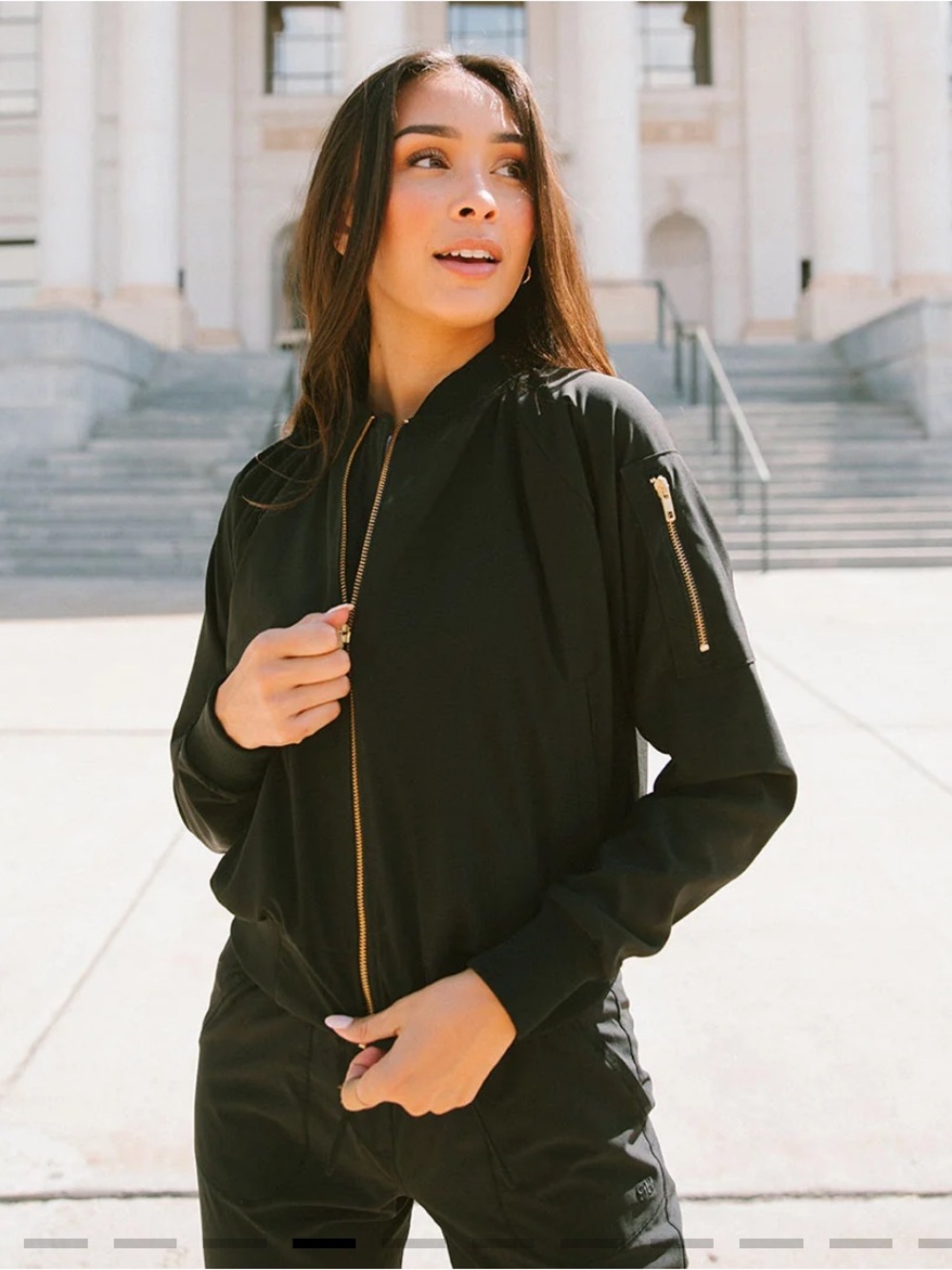 Albion Black Bomber Jacket with Gold Zipper